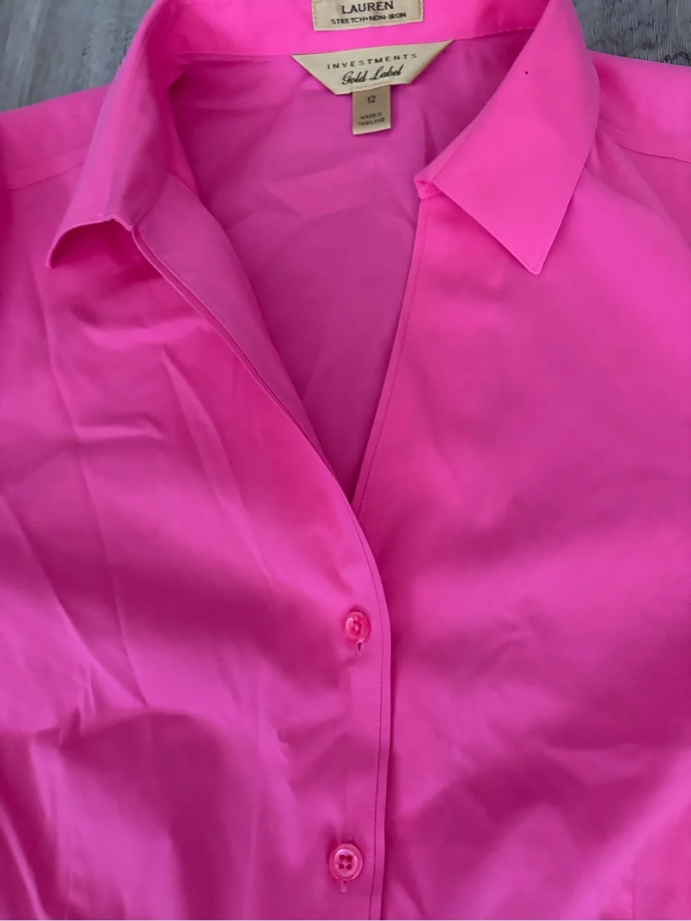 Lauren Gold Label Women's Short Sleeve Button Front Shirt - Hot Pink